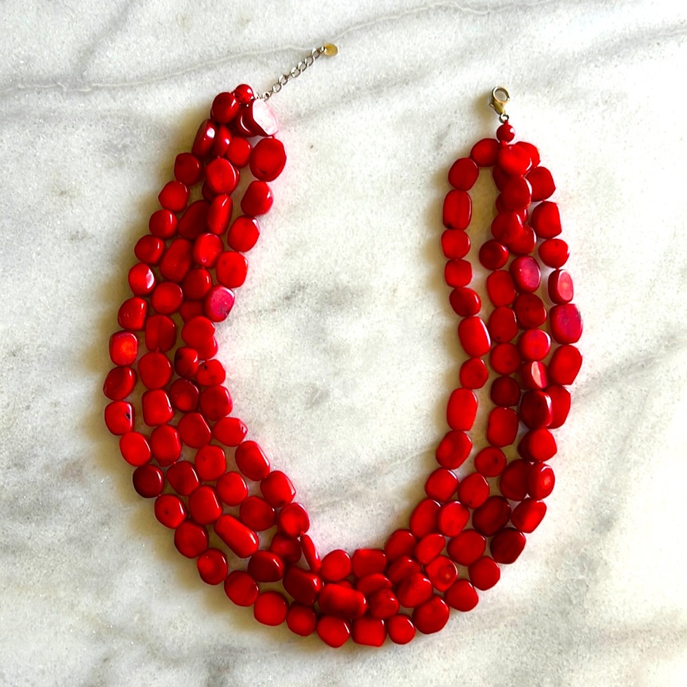 925 LUC Red Stone Statement Necklace - gorgeous!! 4 strands 22” long